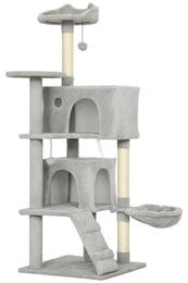 BellaFurn Katzenkratzbaum mit Hängematte, Höhle und Sisal in Grau und Weiß 48x48x140 cm – Bild 1 von 1