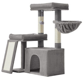 BellaFurn Katzenkratzbaum mit Haus, Rampe und Korb in Grau mit Sisal und 2 Plattformen 58,9 x 92,5 x 85,8 cm – Bild 1 von 2