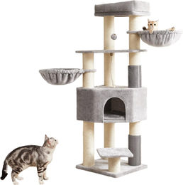 BellaFurn Katzenkratzbaum mit Katzenhaus aus Plüsch und Sisal 50 x 50 x 160 cm – Bild 1 von 3
