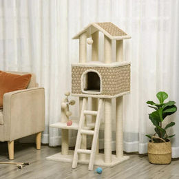 BellaFurn Katzenkratzbaum mit Katzenhaus in Khaki Beige und Kaffee 40x69x131 cm – Bild 1 von 1