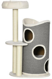 BellaFurn Katzenkratzbaum mit Kratztonne und Korb in Weiß und Grau mit Sisal 44,5 x 60 x 109 cm – Bild 1 von 4