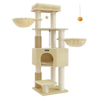 Produktbild von BellaFurn Katzenkratzbaum mit Kratzturm aus Plüsch und Sisal in Beige 50 x 50 x 160 cm
