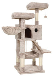 BellaFurn Katzenkratzbaum mit Plattformen aus Plüsch in Grau/Blau 49 x 49 x 135 cm – Bild 1 von 1