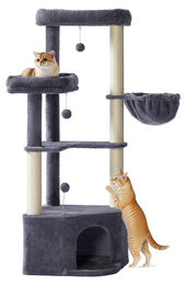 BellaFurn Katzenkratzbaum mit Plüschbällen in Grau aus Holzspanplatte, Plüsch und Sisal, 48,5 x 48,5 x 140,7 cm – Bild 1 von 2