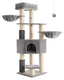 BellaFurn Katzenkratzbaum mit Sisal grau-weiß 50 x 50 x 160 cm für 5 Katzen – Bild 1 von 1