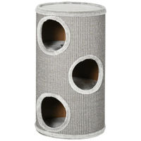 Produktbild von BellaFurn Katzenkratztonne aus Plüsch und Sisal in Grau mit 3 Ebenen 38x38x70 cm