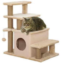 BellaFurn Katzentreppe mit Kratzbaum und Katzenhaus in Beige 40x60x66 cm – Bild 1 von 1