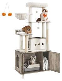 BellaFurn Kratzbaum 170 cm mit integriertem Katzentoilettenmöbel aus Sisal und Holzspanplatte in Grau/Braun – Bild 1 von 2