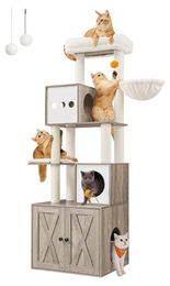 BellaFurn Kratzbaum 2-in-1 aus Plüsch und Sisal in Beige 60 x 52 x 185 cm – Bild 1 von 2
