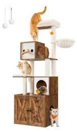 BellaFurn Kratzbaum 2-in-1 für Katzen aus Plüsch und Sisal in Vintagebraun 60 x 52 x 185 cm – Bild 1 von 2