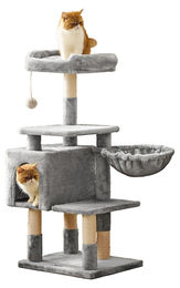 BellaFurn Kratzbaum Aktivitätscenter für Katzen in Grau aus Plüsch und Sisal 50 x 40 x 110 cm – Bild 1 von 3
