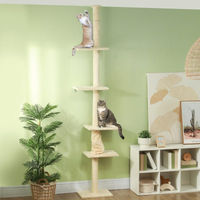 Produktbild von BellaFurn Kratzbaum Boden-Decke mit Deckenspanner in Cremeweiß 26,5x42,5x225-275 cm aus Sisal und Polyester