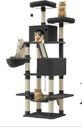 BellaFurn Kratzbaum für Katzen 206 cm aus Holzspanplatte mit Plüsch und Sisal in Schwarz und Grau – Bild 1 von 4