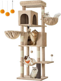BellaFurn Kratzbaum für Katzen als Kletterturm in Braun mit 2 Löchern 57 x 45 x 175 cm – Bild 1 von 1