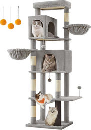 BellaFurn Kratzbaum für Katzen als Kletterturm in Grau mit Sisal und Spanplatte 59 x 48 x 190,7 cm – Bild 1 von 2