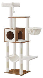 BellaFurn Kratzbaum für Katzen aus Holz und Sisal in Weiß/Braun 45 x 40 x 165 cm – Bild 1 von 2