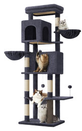 BellaFurn Kratzbaum für Katzen aus Holzspanplatte und Sisal in Grau 57 x 45 x 175 cm – Bild 1 von 4