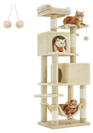 BellaFurn Kratzbaum für Katzen aus Sisal und Plüsch in Beige 49 x 40 x 155 cm – Bild 1 von 1