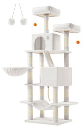 BellaFurn Kratzbaum für Katzen aus Spanplatte, Plüsch und Sisal in Creme und Grau - 55 x 45 x 168 cm – Bild 1 von 2