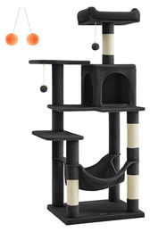 BellaFurn Kratzbaum für Katzen aus Spanplatte, Plüsch und Sisal in Schwarz, 55 x 45 x 143 cm – Bild 1 von 4