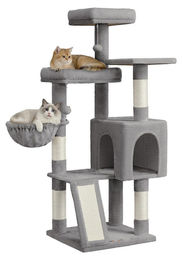 BellaFurn Kratzbaum für Katzen in Höllengrau mit 3 Plattformen aus Holzspanplatte, Plüsch und Sisal, 136 cm hoch – Bild 1 von 2