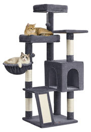 BellaFurn Kratzbaum für Katzen in Rauchgrau mit 3 Plattformen aus Plüsch und Sisal 136 cm – Bild 1 von 3