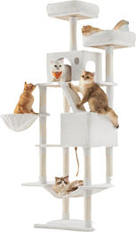 BellaFurn Kratzbaum für Katzen in Weiß mit 13 Pfosten aus Plüsch und Holzfaserplatte 206 cm hoch – Bild 1 von 2