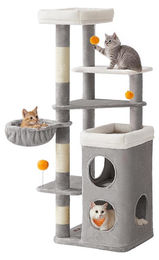 BellaFurn Kratzbaum für Katzen mit Katzenhaus aus Plüsch und Sisal in Taubengrau 53 x 46 x 152 cm – Bild 1 von 1