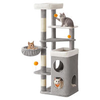 Produktbild von BellaFurn Kratzbaum für Katzen mit Katzenhaus aus Plüsch und Sisal in Taubengrau 53 x 46 x 152 cm
