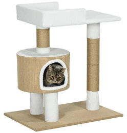 BellaFurn Kratzbaum für Katzen mit Katzenhaus in Braun und Weiß 49x70x79 cm – Bild 1 von 1