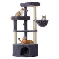 Produktbild von BellaFurn Kratzbaum für Katzen mit Katzenhaus und 3 Spielbereichen aus Sisal und Plüsch in Grau, 48,5 x 48,5 x 140,7 cm