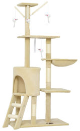 BellaFurn Kratzbaum für Katzen mit Katzenhaus und Spielzeug in Beige, 60x35x134 cm – Bild 1 von 2