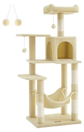 BellaFurn Kratzbaum für Katzen mit Sisal-Kratzstämmen und Plüsch in Beige, 143 cm – Bild 1 von 2