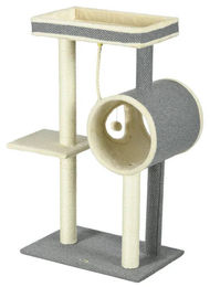 BellaFurn Kratzbaum für Katzen mit Tunnel und Sisal-Kratzpfosten in Grau Beige Creme 60x40x104 cm – Bild 1 von 2