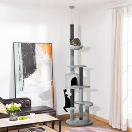 BellaFurn Kratzbaum mit Hängematte in Grau 60x60x225-255 cm – Bild 1 von 1