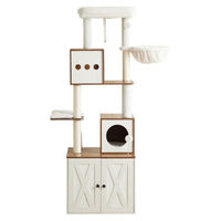 Produktbild von BellaFurn Kratzbaum mit integriertem Katzentoilettenmöbel in Braun-Weiß aus Holzspanplatte, Plüsch und Sisal 61x100x178 cm