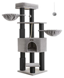 BellaFurn Kratzbaum mit selbstheizenden Kissen aus Plüsch und Sisal in Grau/Schwarz 50 x 50 x 160 cm – Bild 1 von 4