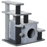 Produktbild von BellaFurn Verstellbare Katzentreppe mit Kratzbaum und Katzenhaus Schwarz Grau
