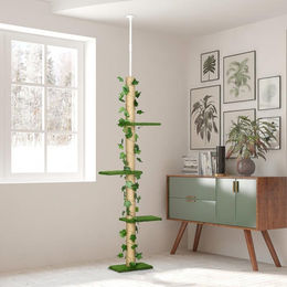BellaFurn Verstellbarer Deckenkratzbaum für Katzen in Grün-Gelb 37x21x202-242 cm – Bild 1 von 1
