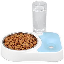 BELLE VOUS Automatischer Wasserspender und Futterspender für Katzen und Kleintiere mit Edelstahlnapf und 500 ml Flasche in Blau - 500 ml – Bild 1 von 6