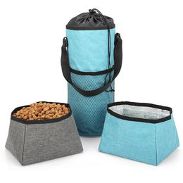 BELLE VOUS Hundefutter-Reisetasche aus Oxford-Gewebe mit faltbarem Fress- und Trinknapf in Blau Bunt - 5 l – Bild 1 von 6