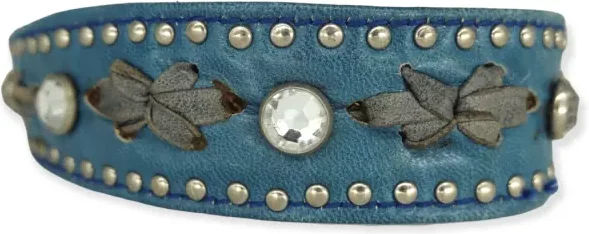 Bellerei Hundehalsband aus Leder in Blau und Silber – Bild 1 von 2