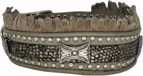 Bellerei Hundehalsband aus Leder in Grau – Bild 1 von 2