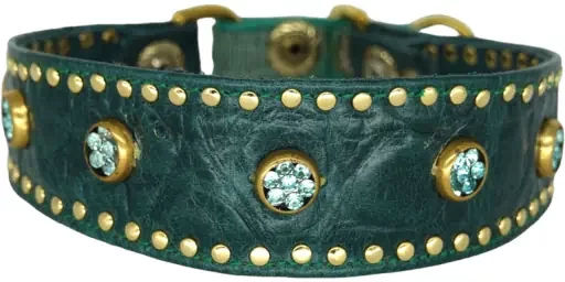 Bellerei Hundehalsband aus Leder in Grün – Bild 1 von 2