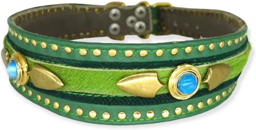 Bellerei Hundehalsband aus Leder in Grün Blau oder Gold – Bild 1 von 2