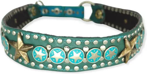 Bellerei Hundehalsband aus Leder in Silber und Türkis #33 – Bild 1 von 2