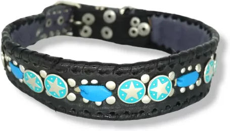Bellerei Hundehalsband Kelly aus Leder in Blau Schwarz Silber – Bild 1 von 2