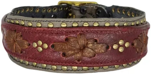 Bellerei Hundehalsband Lore Leder Rot Gold – Bild 1 von 2