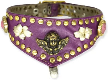 Bellerei Hundehalsband Malaika aus Leder in Lila und Gold – Bild 1 von 2