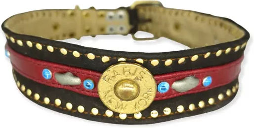 Bellerei Hundehalsband New York aus Leder in Blau Gold Braun oder Rot Größe 24 – Bild 1 von 2